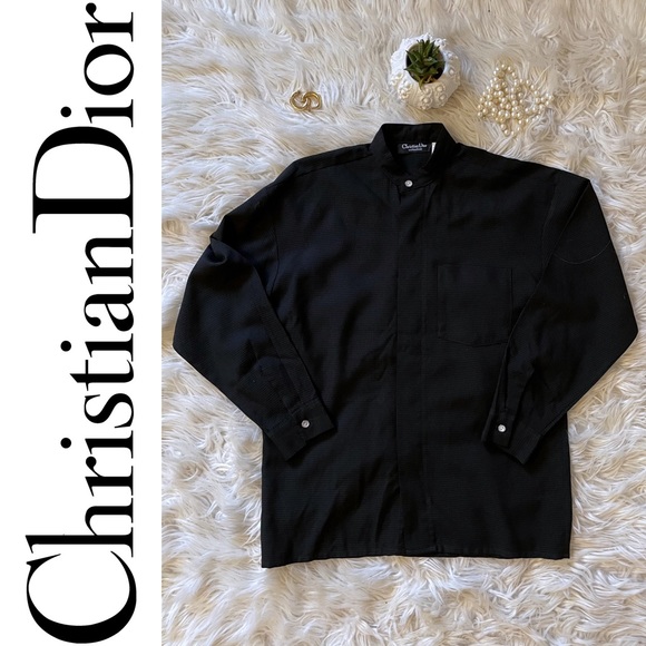 EUC Christian Dior Collection vintage Gingham button down l/s shirt black/grey - Picture 13 of 16